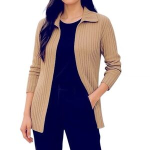 Elegant Tan Ribbed Cardigan